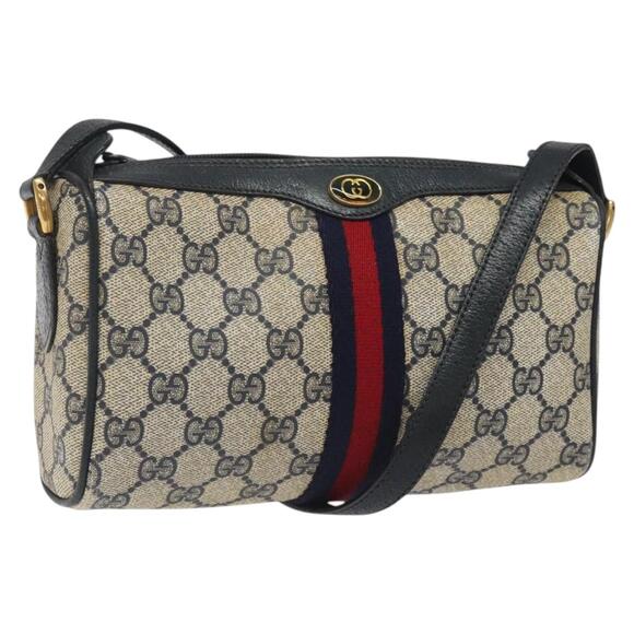GUCCI GG Supreme Sherry Line Shoulder Bag Pvc Navy Gold 89 02 018 - Picture 1 of 16